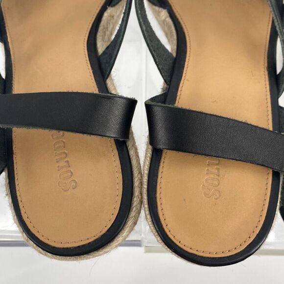 Soludos Women's Charlotte Leather Wedge Espadrille Sandal Black‎ Tan Size 8.5 - Picture 7 of 11